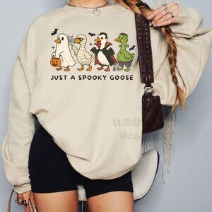 Just A Spooky Goose Sweatshirt, Spooky Goose Halloween Sweatshirt - Sand